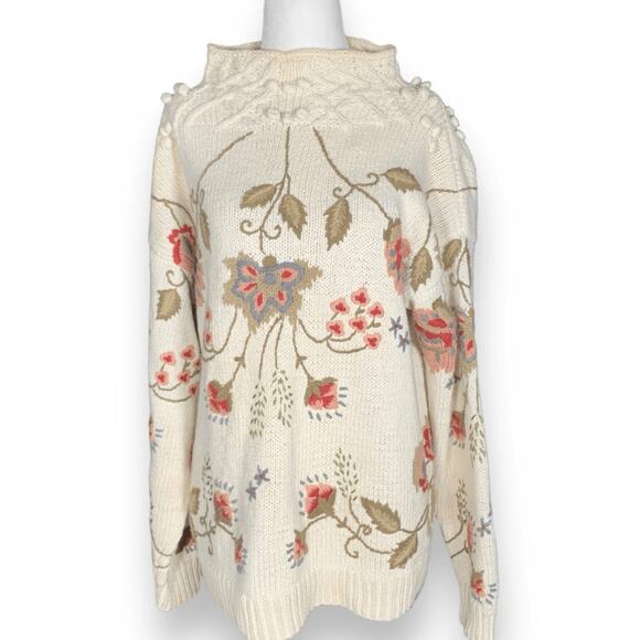 Vintage Women’s Country Suburbans Sweater Cream Floral Mock Neck Knit Medium - Picture 10 of 10